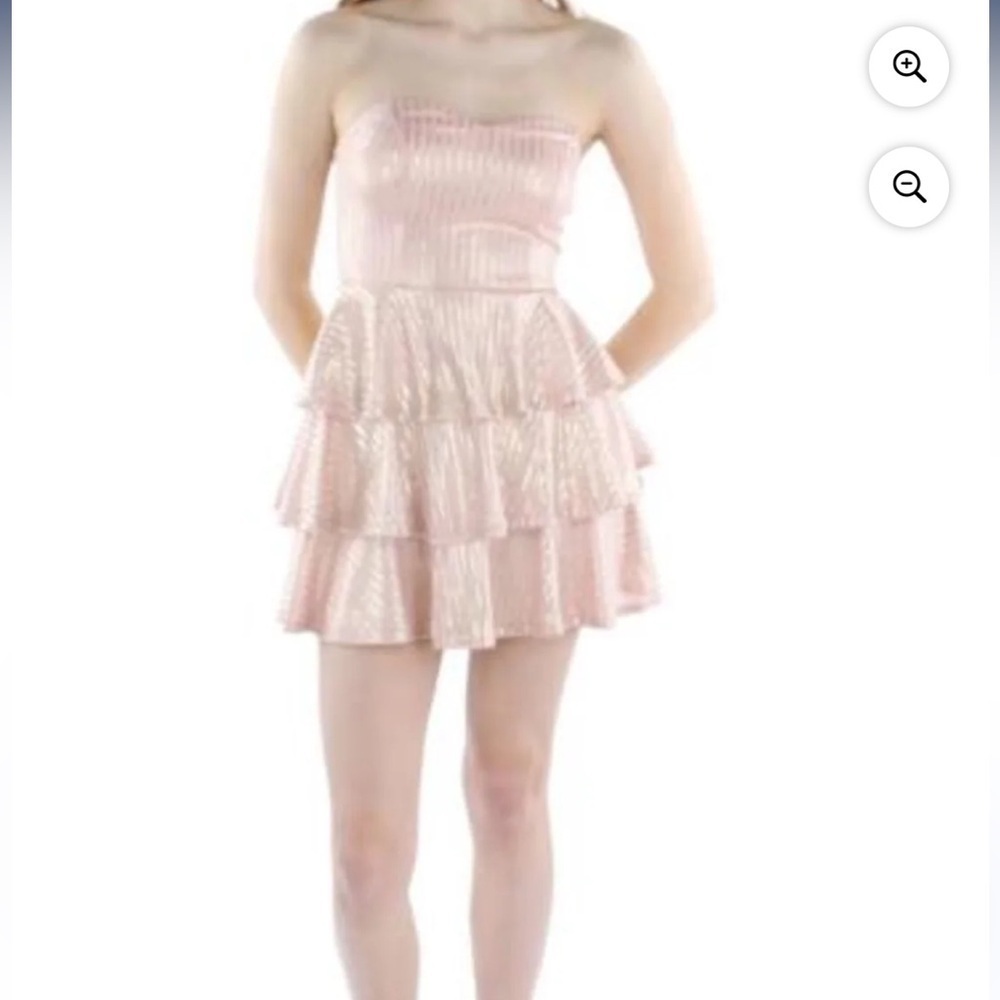 TRIXXI Pink Metallic Tiered Ruffled Sweetheart Neck Striped Strapless Juniors 15